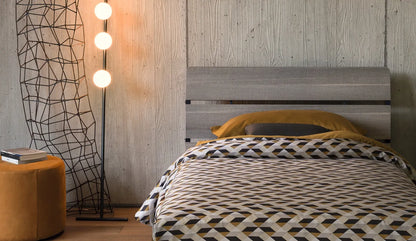 Flou Tadao Singolo, letto design in rovere tinto caffè, doghe portanti visibili