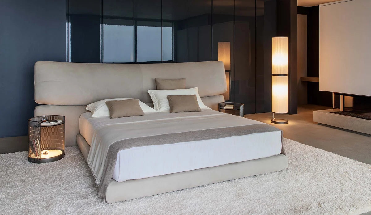 Flou Yuna Matrimoniale - Letto tessile design Carlo Colombo con testata imbottita generosa