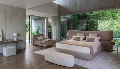 Flou Yuna Matrimoniale - Letto tessile design Carlo Colombo con testata imbottita generosa