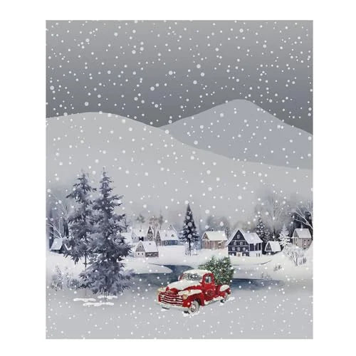 Generico plaid morbido in velluto imbottito con paesaggio innevato, colori bianco verde rosso, 150x180 cm - Stilmobili