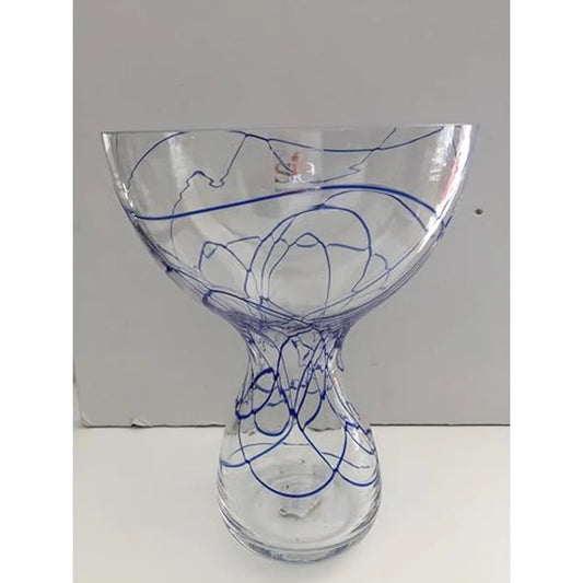 Stilmobili vaso portafiori in vetro trasparente con disegno astratto blu h30 cm
