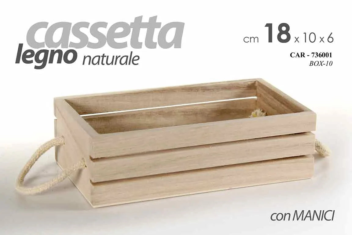 Gicos cassetta rettangolare legno naturale con manici, decoupage - Stilmobili
