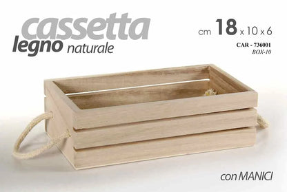Gicos cassetta rettangolare legno naturale con manici, decoupage - Stilmobili