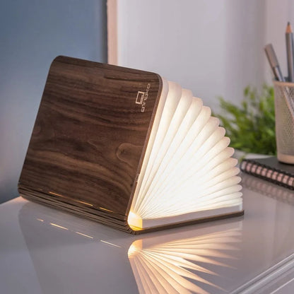 Gingko Smart Book Light lampada libro legno noce LED apertura 360 gradi