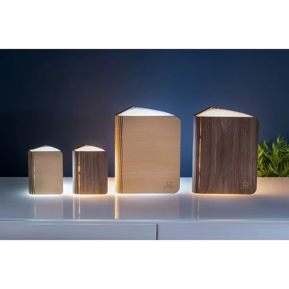 Gingko Smart Book Light lampada libro legno noce LED apertura 360 gradi