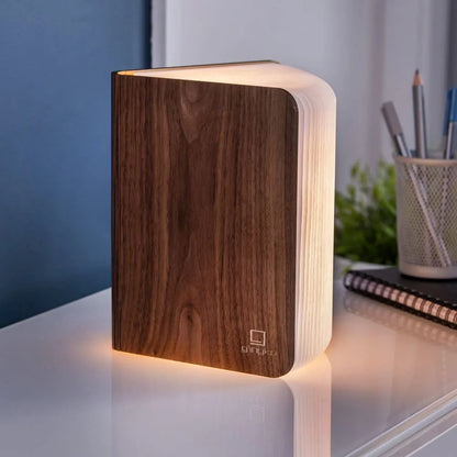 Gingko Smart Book Light lampada libro legno noce LED apertura 360 gradi