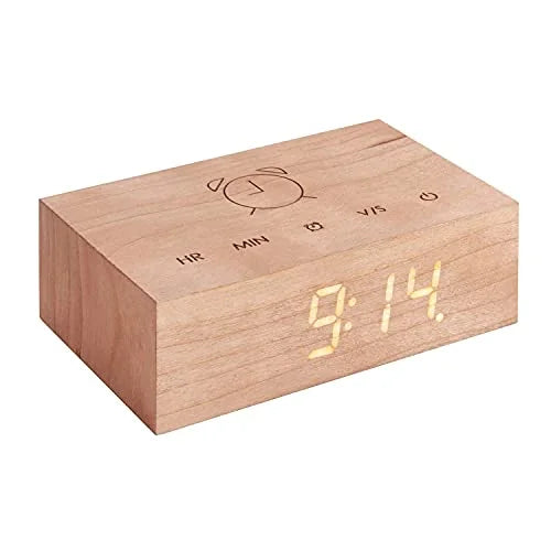 Gingko Edge Light Alarm Clock sveglia design nero in legno con doppia funzione 24/12 ore