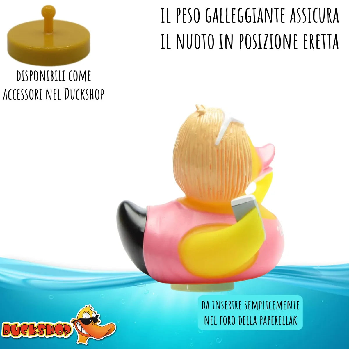 Influencerin anatra da bagno gialla vinile con portachiavi