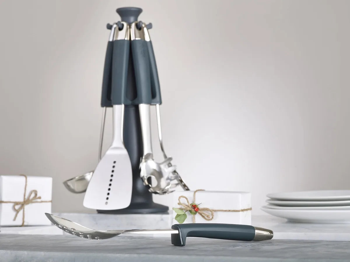Joseph Joseph Set Utensili Cucina acciaio inox con supporto girevole e manici silicone