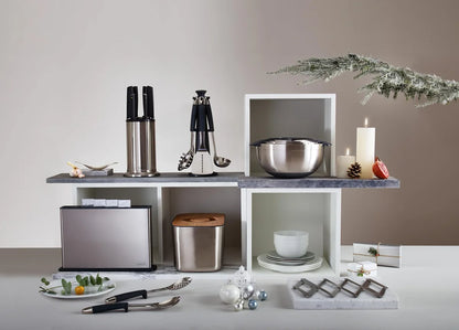 Joseph Joseph Set Utensili Cucina acciaio inox con supporto girevole e manici silicone
