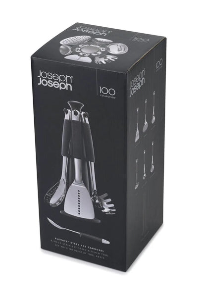 Joseph Joseph Set Utensili Cucina acciaio inox con supporto girevole e manici silicone