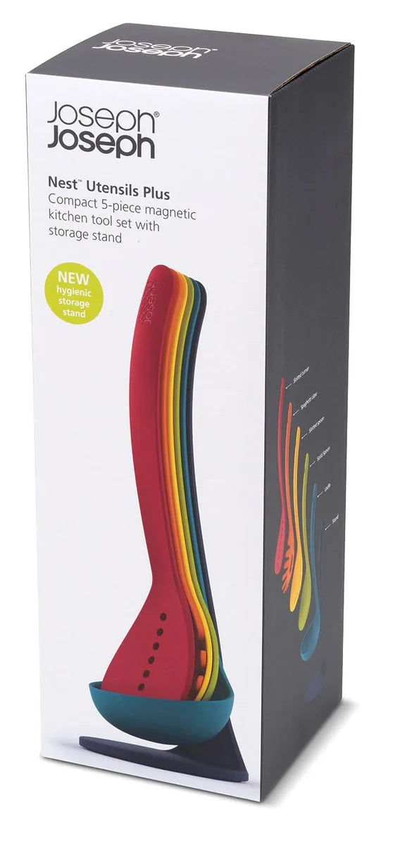 Joseph Joseph Set 5 Utensili Nest con Base - Utensili da Cucina Impilabili