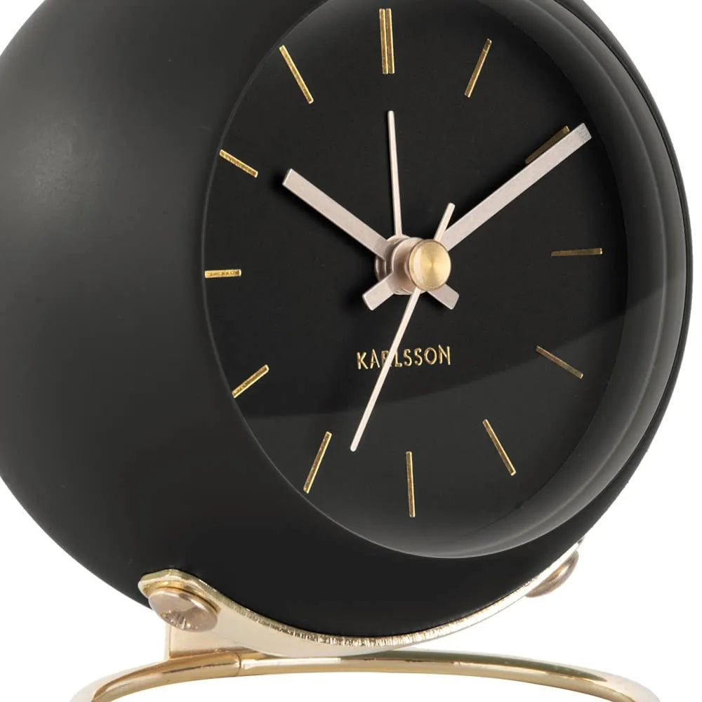 Karlsson sveglia Clock Globe nera con dettagli dorati - design moderno
