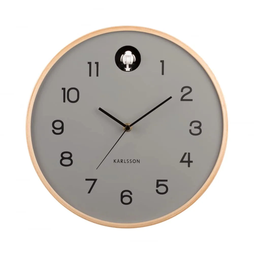 Karlsson orologio da parete cucù grigio legno di betulla design naturale