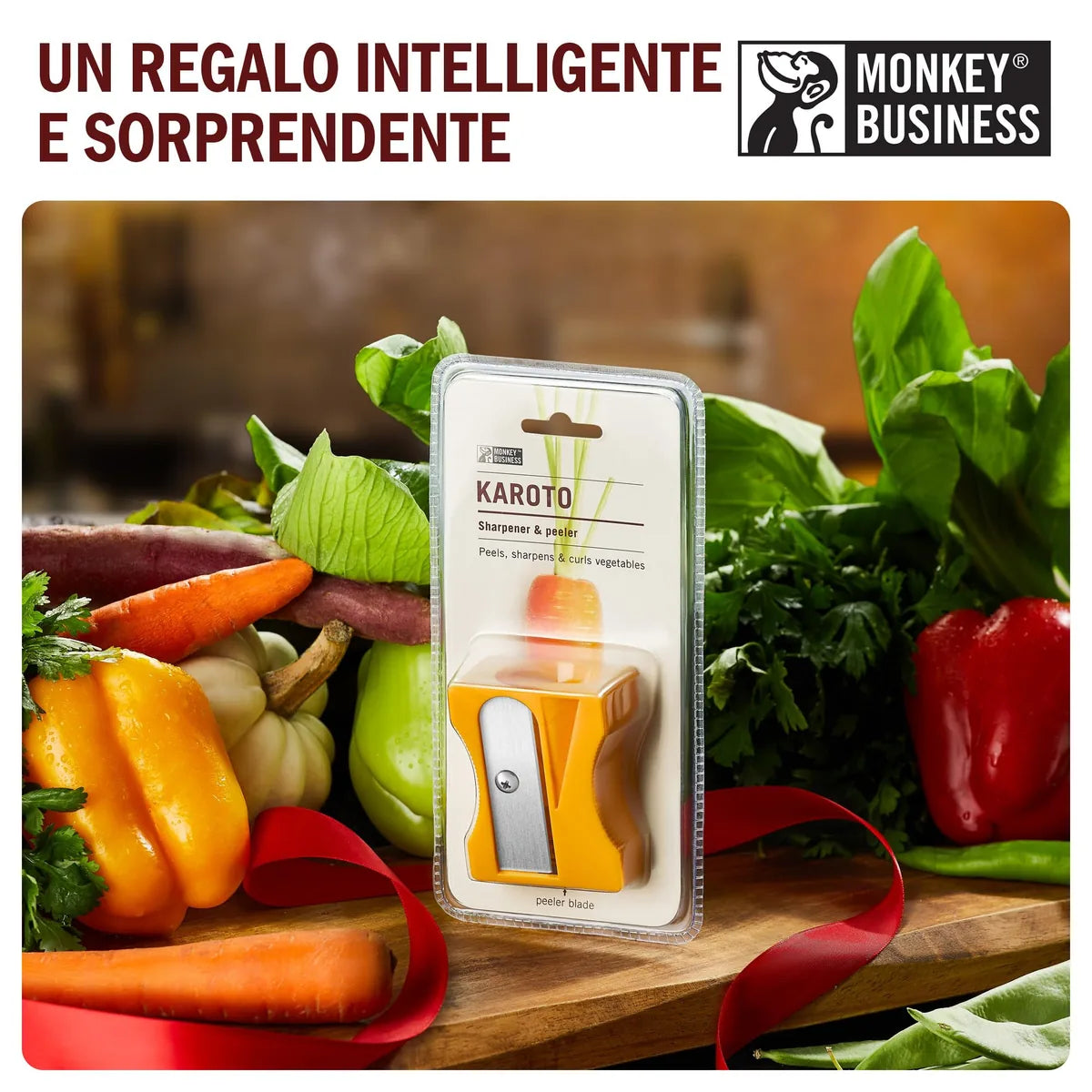 Monkey Business Pelaverdure Verde - utensile da cucina per verdure a nastro