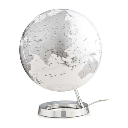 Atmosphere Light & Colour Metal Chrome — lampada mappamondo finitura cromata su base argento