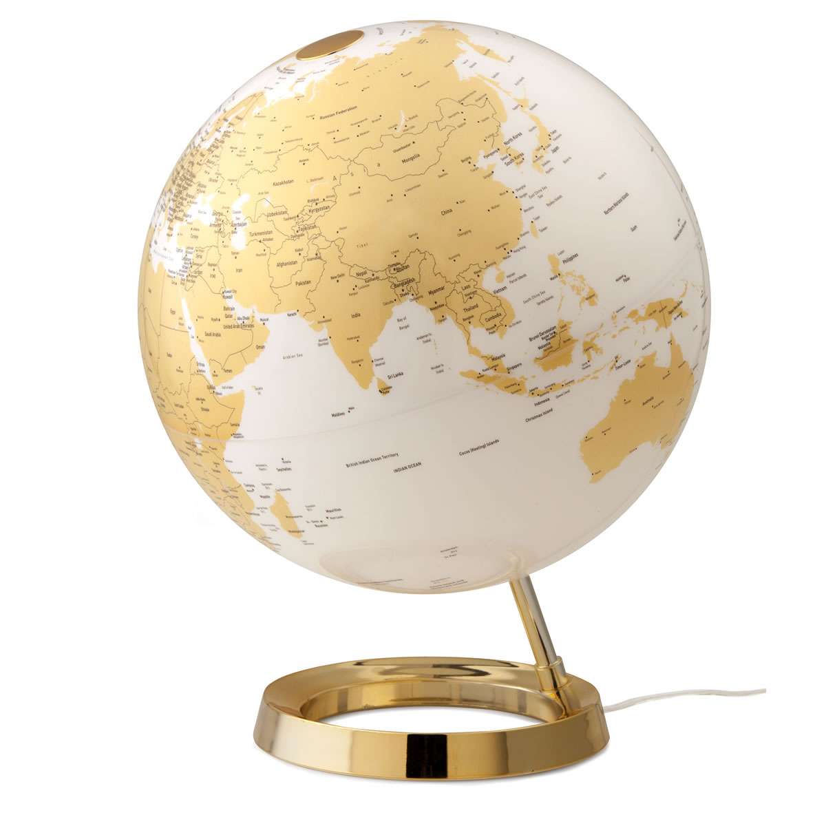 Atmosphere Light & Colour Metal Gold — lampada mappamondo oro su base dorata