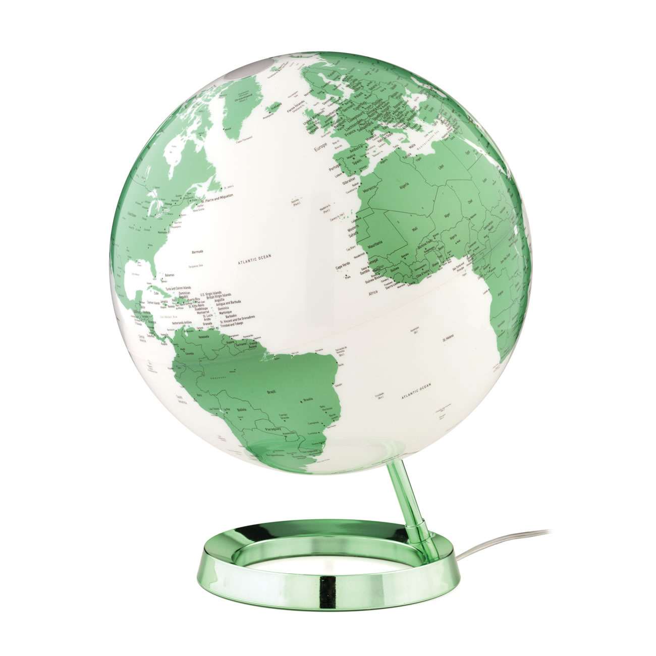 Atmosphere Light & Colour Hot Green — lampada mappamondo verde brillante su base abbinata