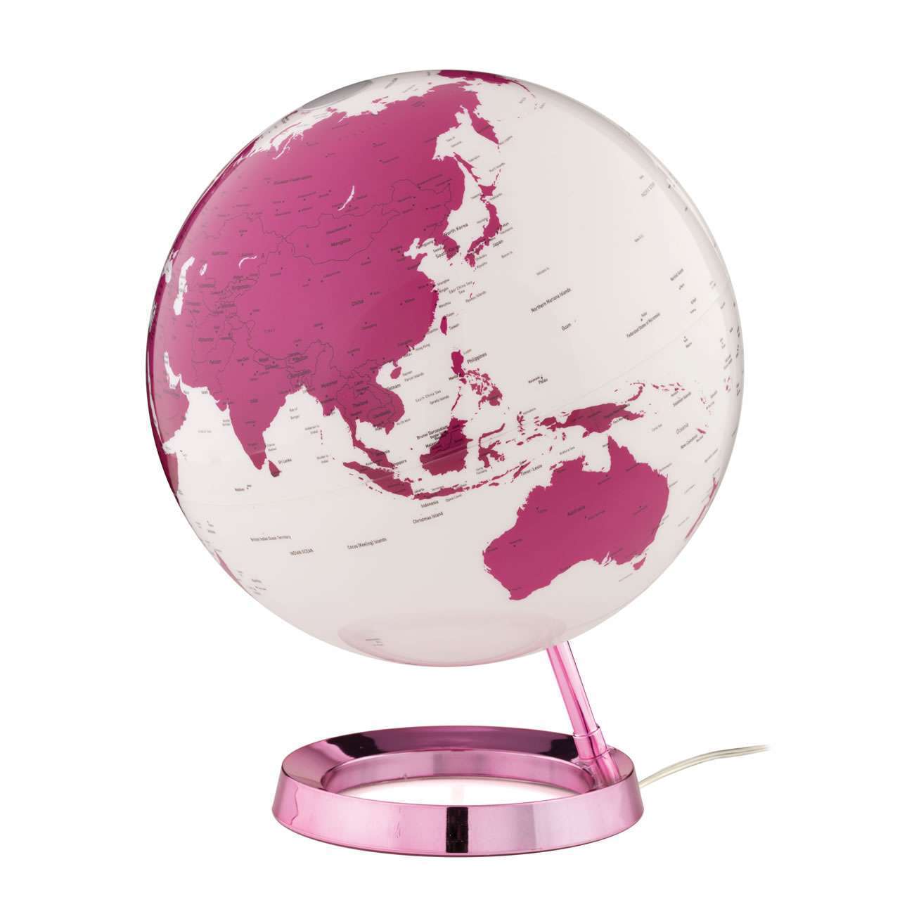 Atmosphere Light & Colour Hot Pink — lampada mappamondo rosa su base abbinata
