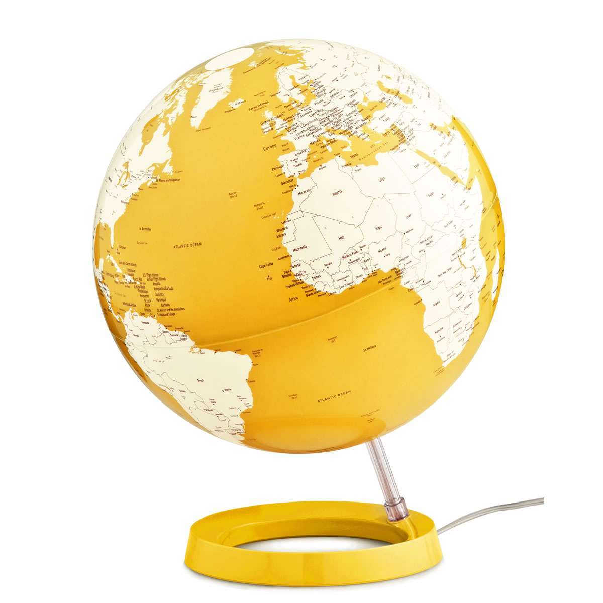 Atmosphere Light & Colour Pastel Yellow — lampada mappamondo giallo pastello su base abbinata