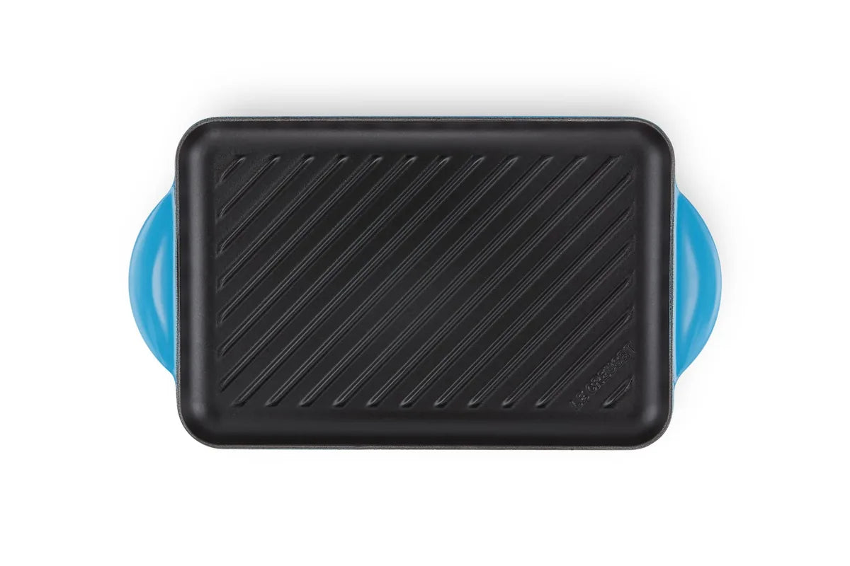 LE CREUSET Griglia rettangolare ghisa smaltata azzurra 32,5 cm per cottura a induzione