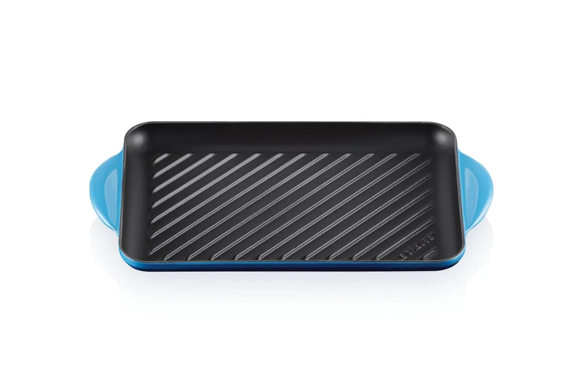 LE CREUSET Griglia rettangolare ghisa smaltata azzurra 32,5 cm per cottura a induzione