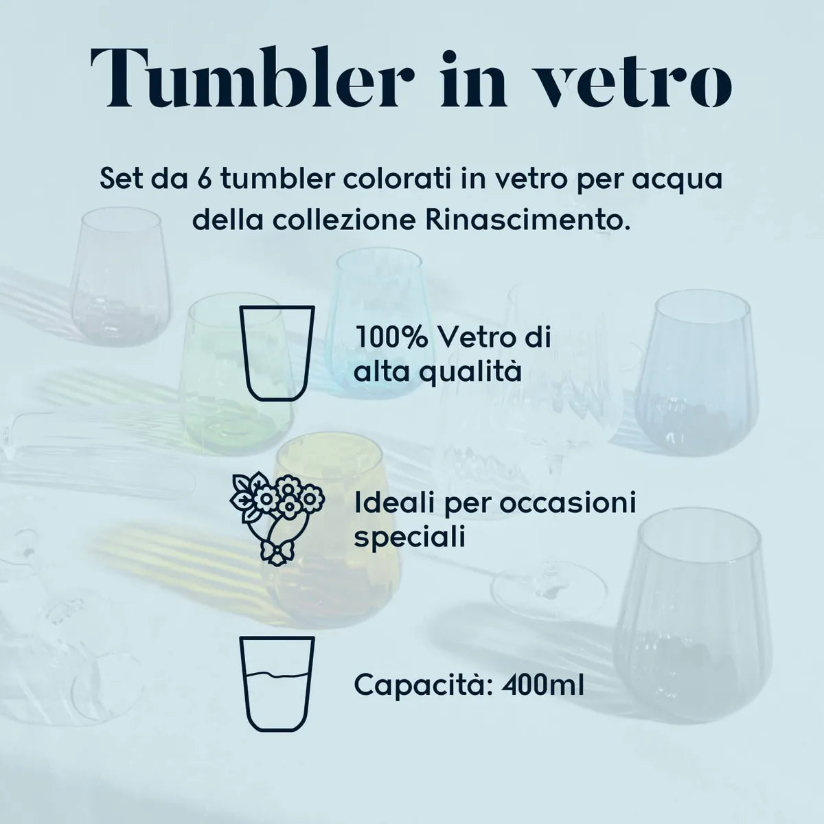 Livellara set 6 bicchieri tumbler vetro verde trasparente 400ml