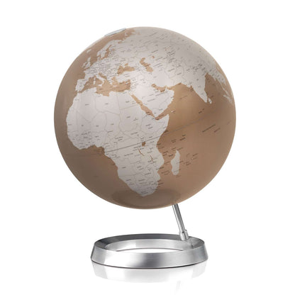 Atmosphere Full Circle Vision Almond — mappamondo beige caramello su base in alluminio
