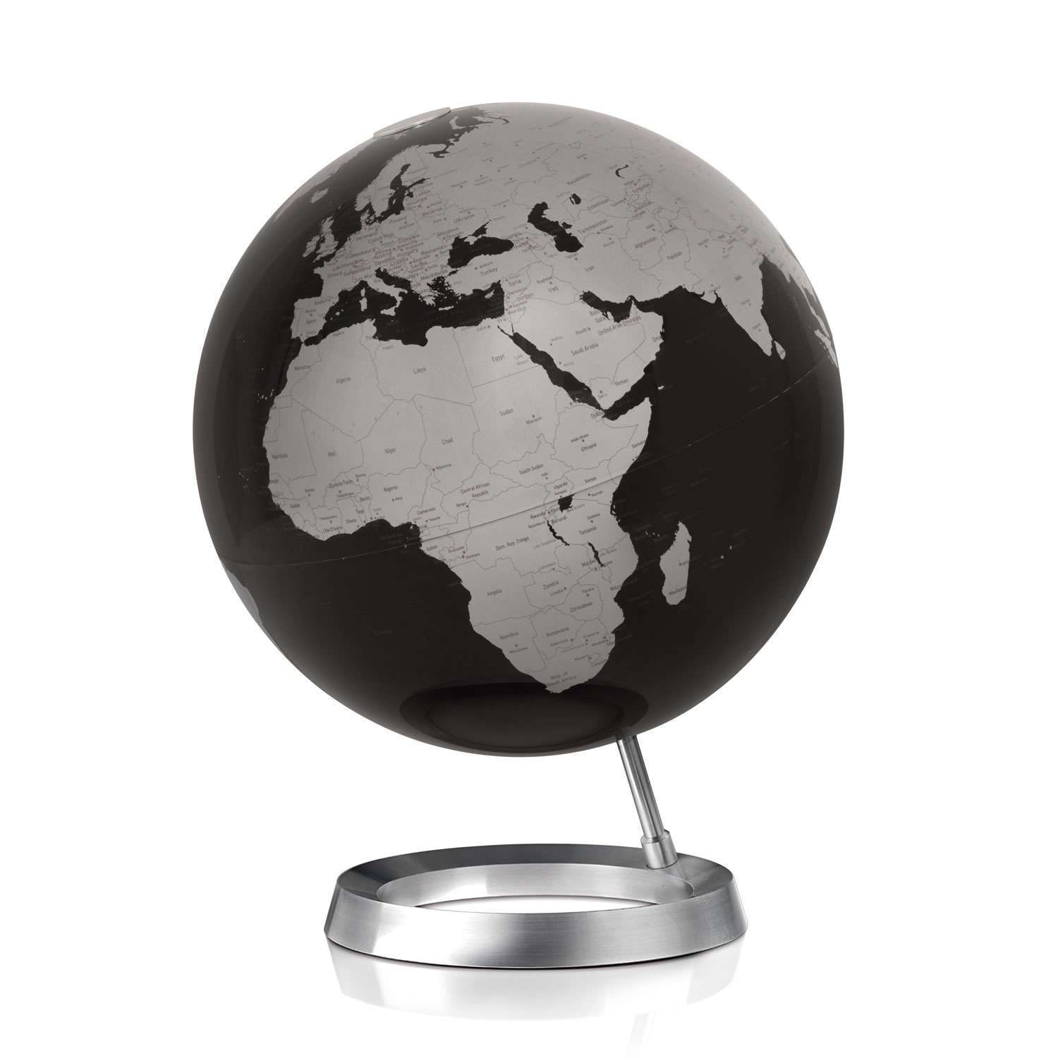 Atmosphere Full Circle Vision Black — mappamondo nero su base in alluminio lucido
