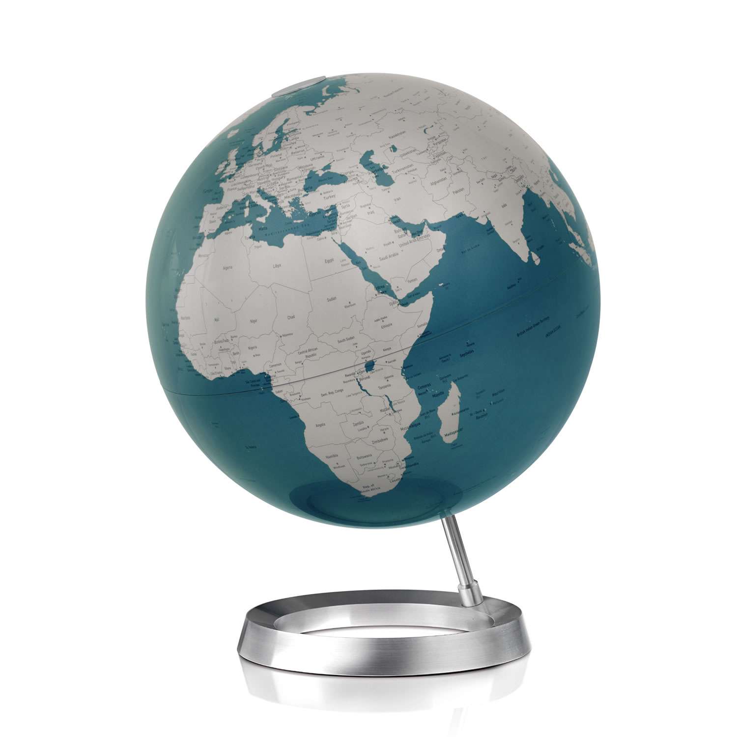 Atmosphere Full Circle Vision Midnight Blue — mappamondo blu notte su base in alluminio