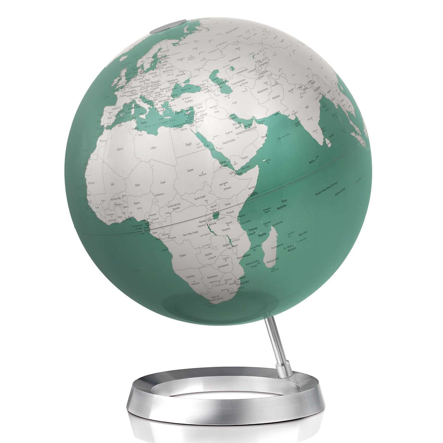 Atmosphere Full Circle Vision — base ellittica in alluminio e stelo inclinato, luce LED integrata Ø 30 cm