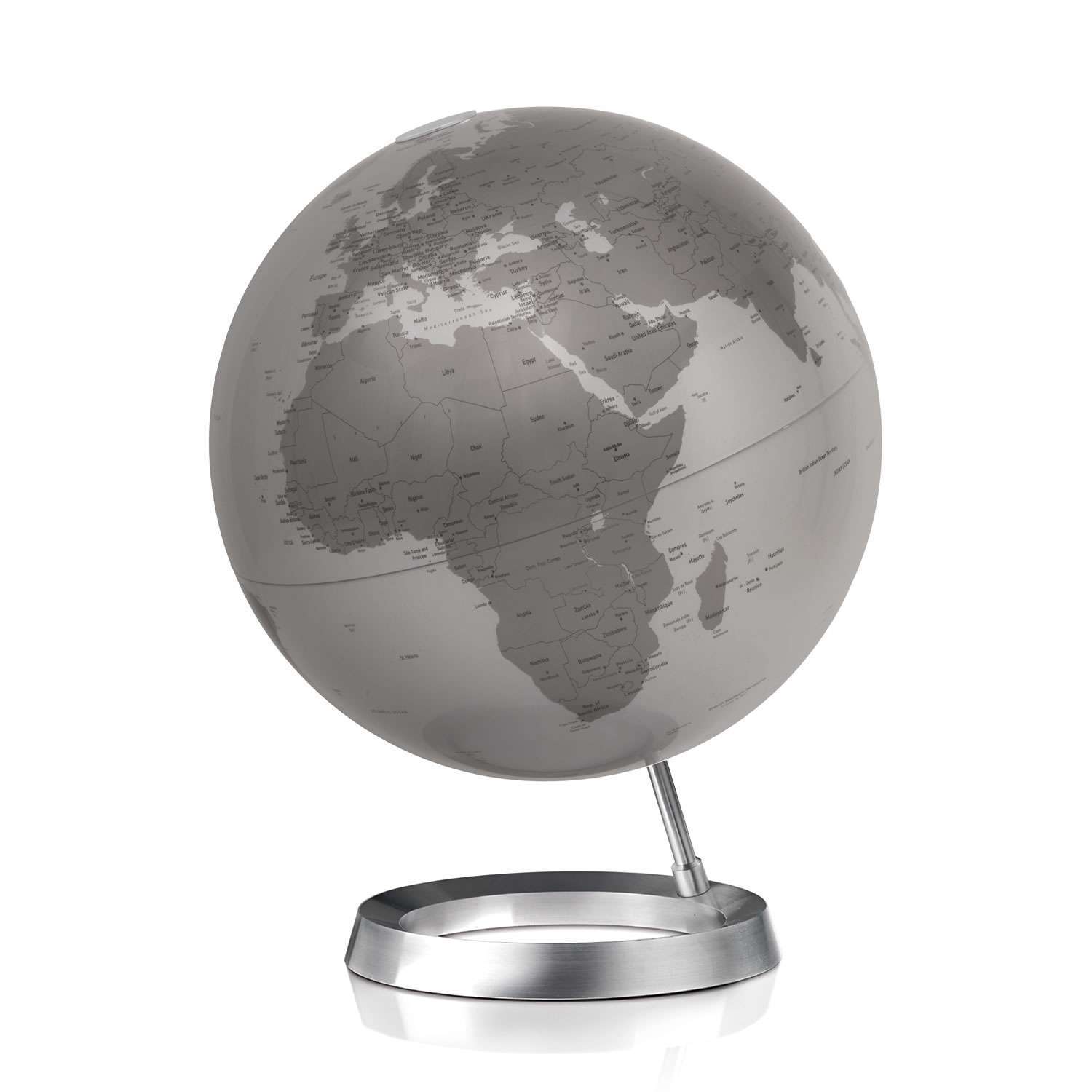 Atmosphere Full Circle Vision Silver — mappamondo argento su base ellittica