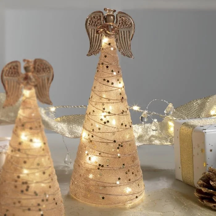 Mascagni Angelo di Natale in vetro con Led 23cm, decorazione natalizia luminosa trasparente
