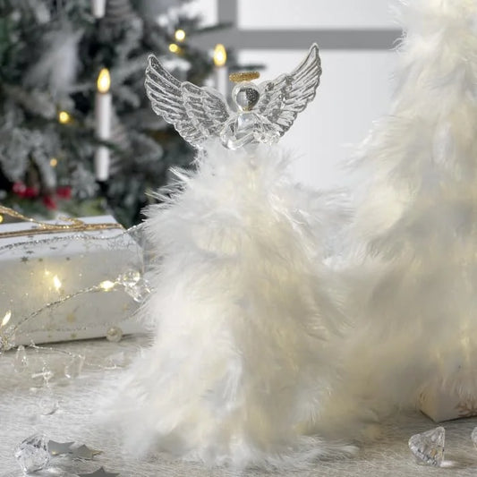 Mascagni Casa Angelo di Natale in vetro con piume e LED 22cm - Stilmobili
