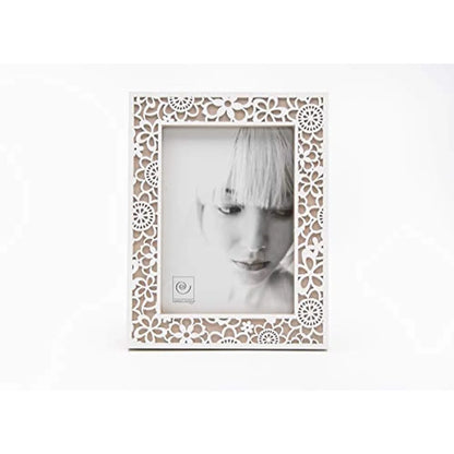 Mascagni portafoto in legno bianco con disegno tagliato al laser, design italiano