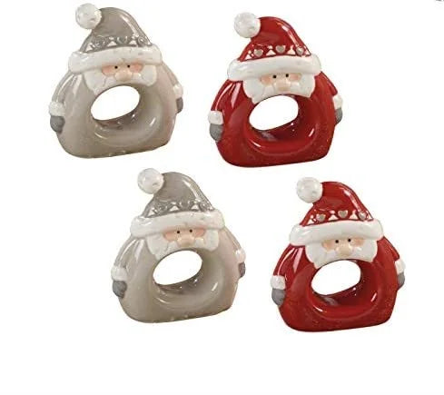 Mascagni Set 4 Portatovaglioli Ceramica Natale rosso grigio tortora