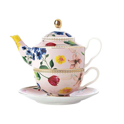 Maxwell & Williams Set Teiera e Tazza Contessa porcellana bianca motivo floreale
