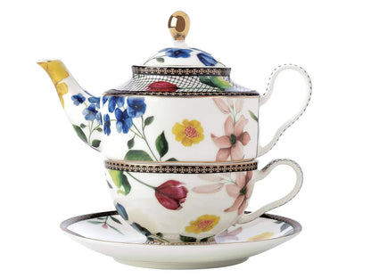 Maxwell & Williams Set Teiera e Tazza Contessa porcellana bianca motivo floreale