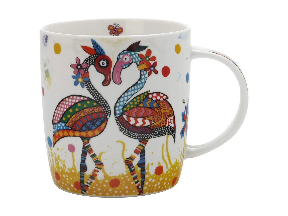 Maxwell & Williams tazza Betsy in porcellana con design boobook colorato e foglie stencil