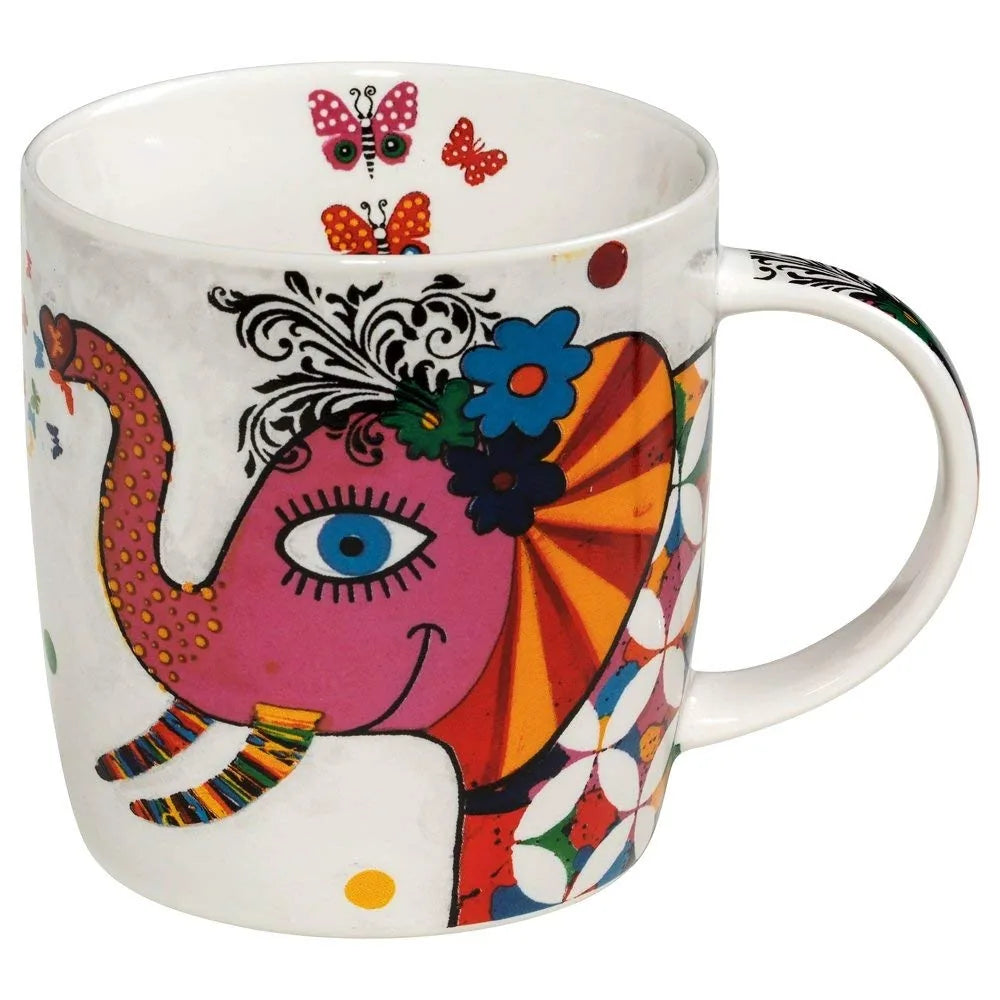 Maxwell & Williams tazza Betsy in porcellana con gufo boobook colorato e foglie in stile stencil