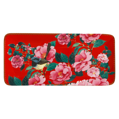 Maxwell & Williams Vassoio Rettangolare Silk Road ceramica rosso ciliegia 33x15,5 cm