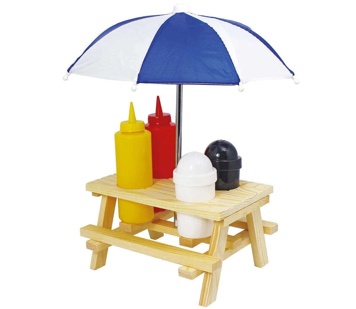 Küchenprofi Menage Picnic in legno di pino e plastica, tavolo con ombrellone, disponibile in Beige Rosso Giallo Blu Bianco