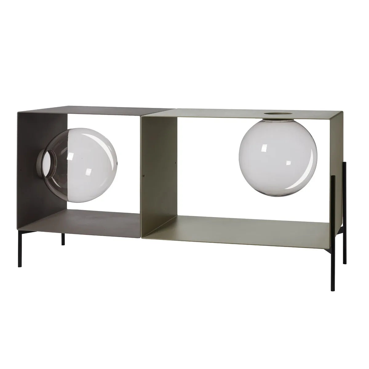 Arti & Mestieri Mobile Soggiorno Globe Double ferro design, disponibile in 6 varianti colore con base oro laccato o nera
