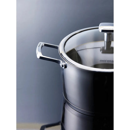 Moneta Accordo casseruola 22cm acciaio inox spazzolato con coperchio vetro e maniglie microfuse