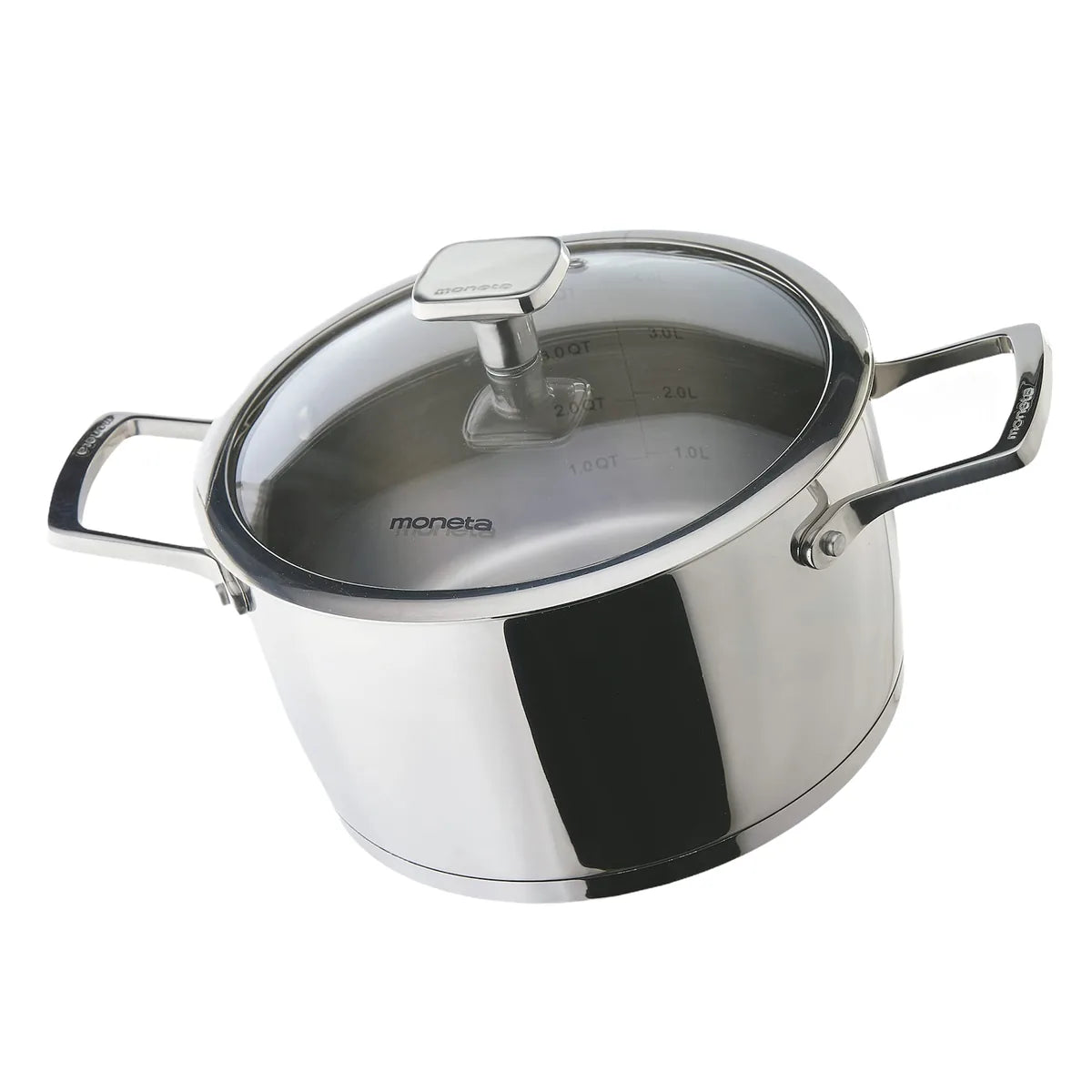 Moneta Accordo casseruola 22cm acciaio inox spazzolato con coperchio vetro e maniglie microfuse