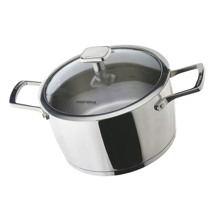 Moneta Accordo casseruola 22cm acciaio inox spazzolato con coperchio vetro e maniglie microfuse