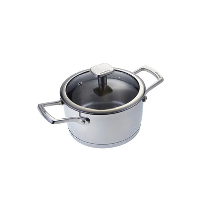 Moneta Accordo casseruola 22cm acciaio inox spazzolato con coperchio vetro e maniglie microfuse