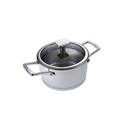 Moneta Accordo casseruola 22cm acciaio inox spazzolato con coperchio vetro e maniglie microfuse