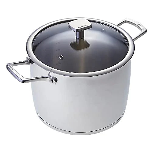 Pentola Moneta Accordo 20cm acciaio inossidabile spazzolato con coperchio vetro e maniglie microfuse
