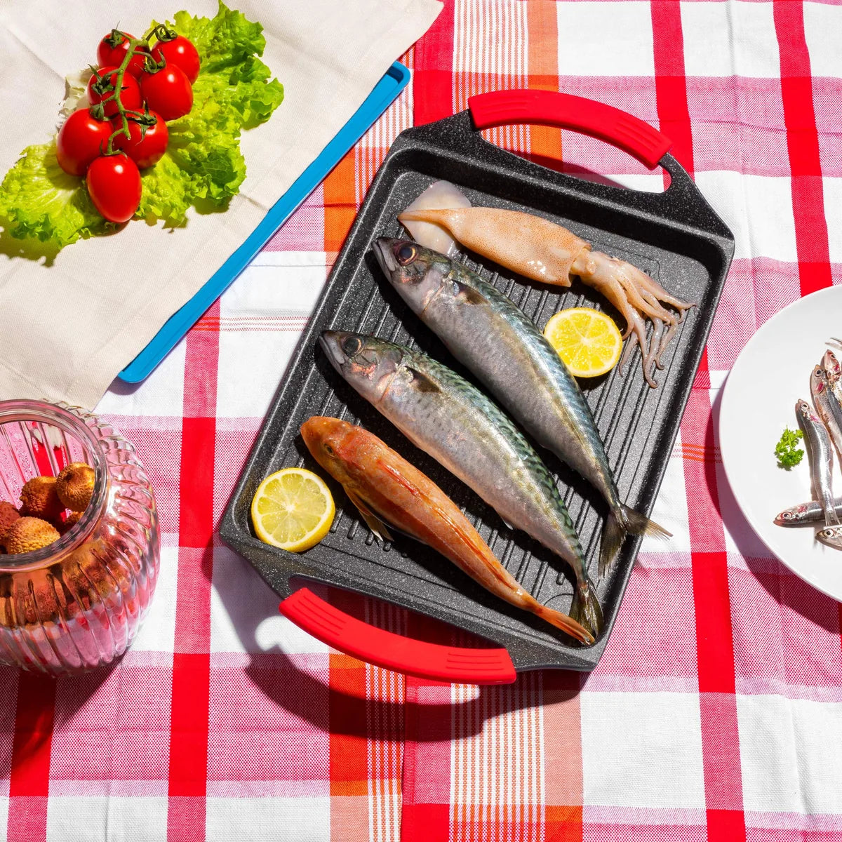 Moneta Griglia Rettangolare Pro Grill alluminio pressofuso 35x22 cm per induzione